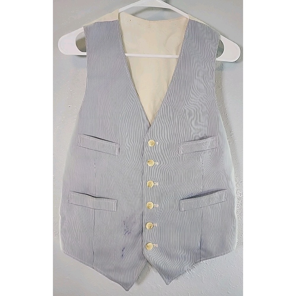 Vtg Wool Suit Vests Mens 38 Blue White Pinestripe ‎ Formal Wedding Business 60s